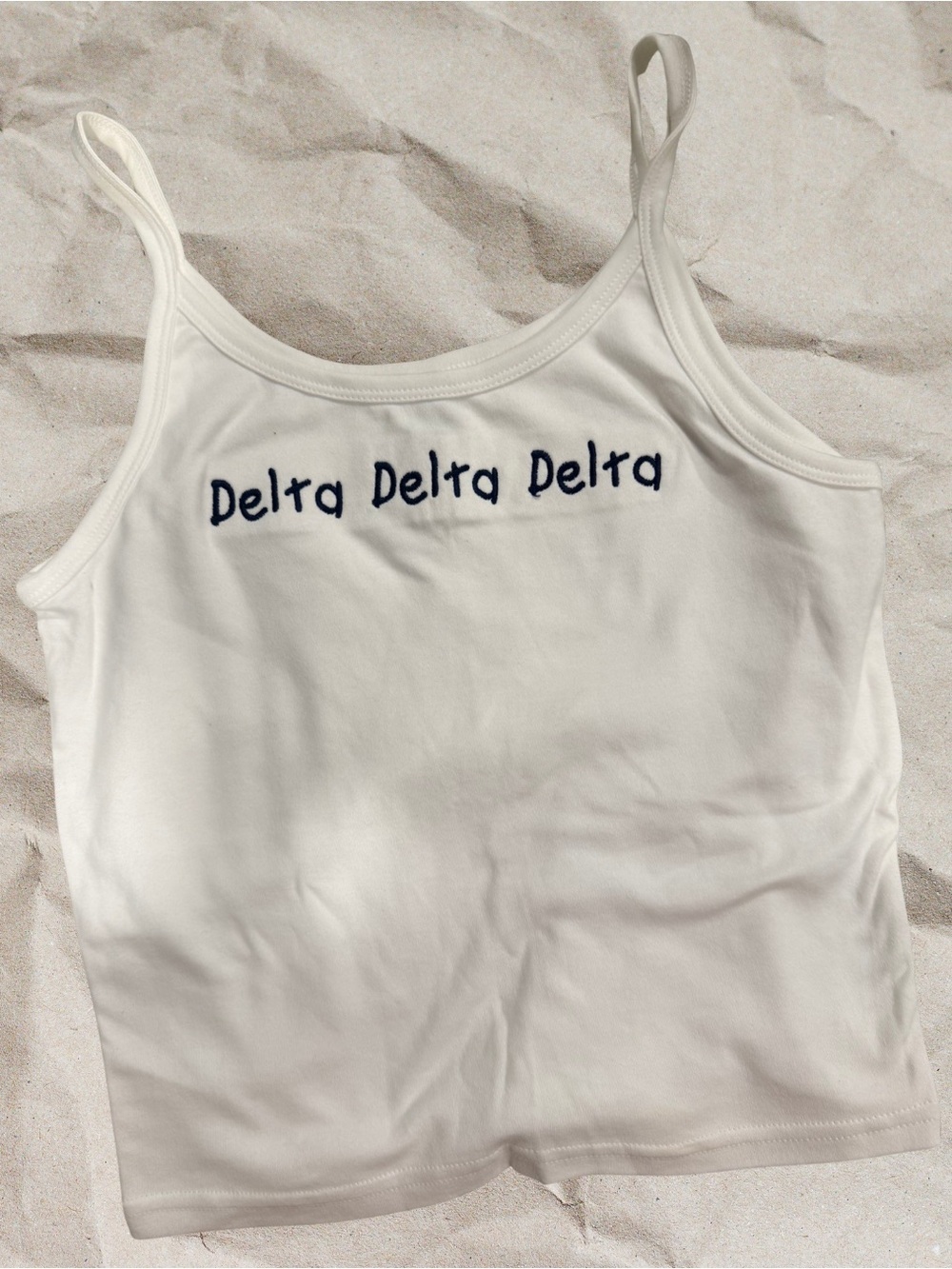 Y2K Delta Delta Delta White Cotton Camisole Tank Top Size Large
